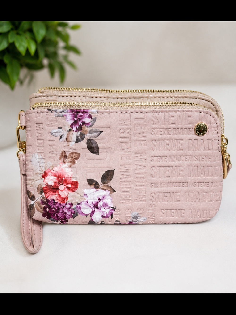 Steve Madden Blush Pink Floral Wristlet Clutch